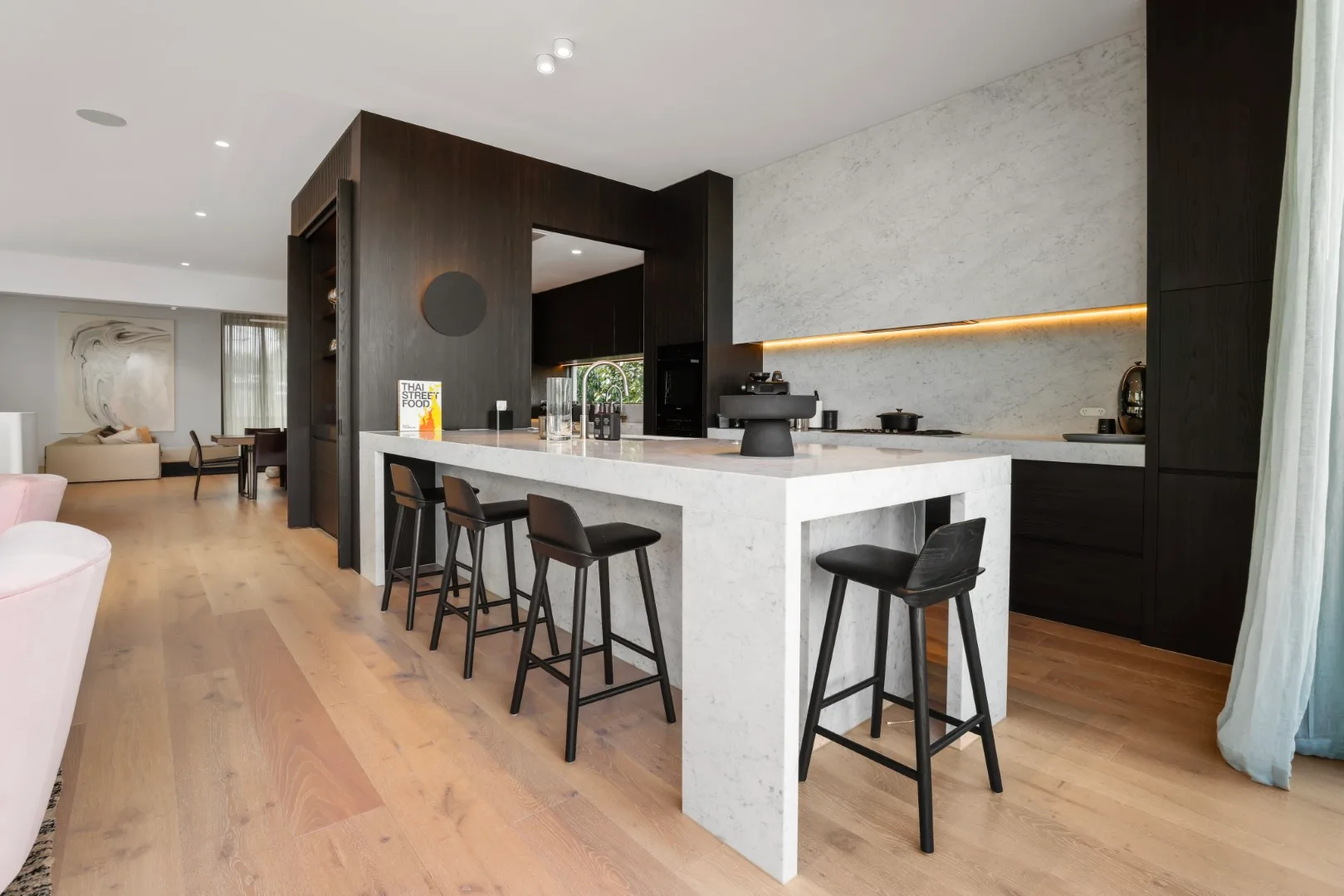 Cloverdale. Kitchen island and bar seating.